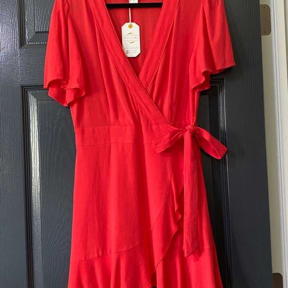 Love Riche Vibrant Red Ruffled Wrap Dress - Picture 7 of 8
